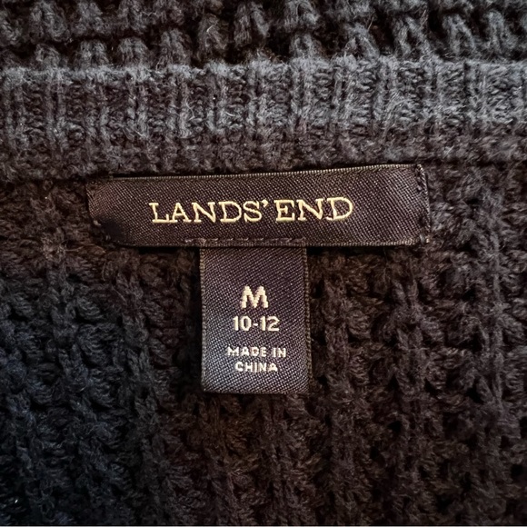 Lands’ End navy blue one snap button cardigan chunky weave sweater size Medium - Picture 6 of 7